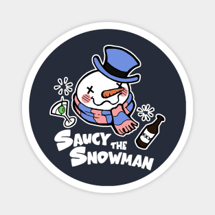 Saucy The Snowman - Frosty Humor - White Outlined, Color Version 3 Magnet